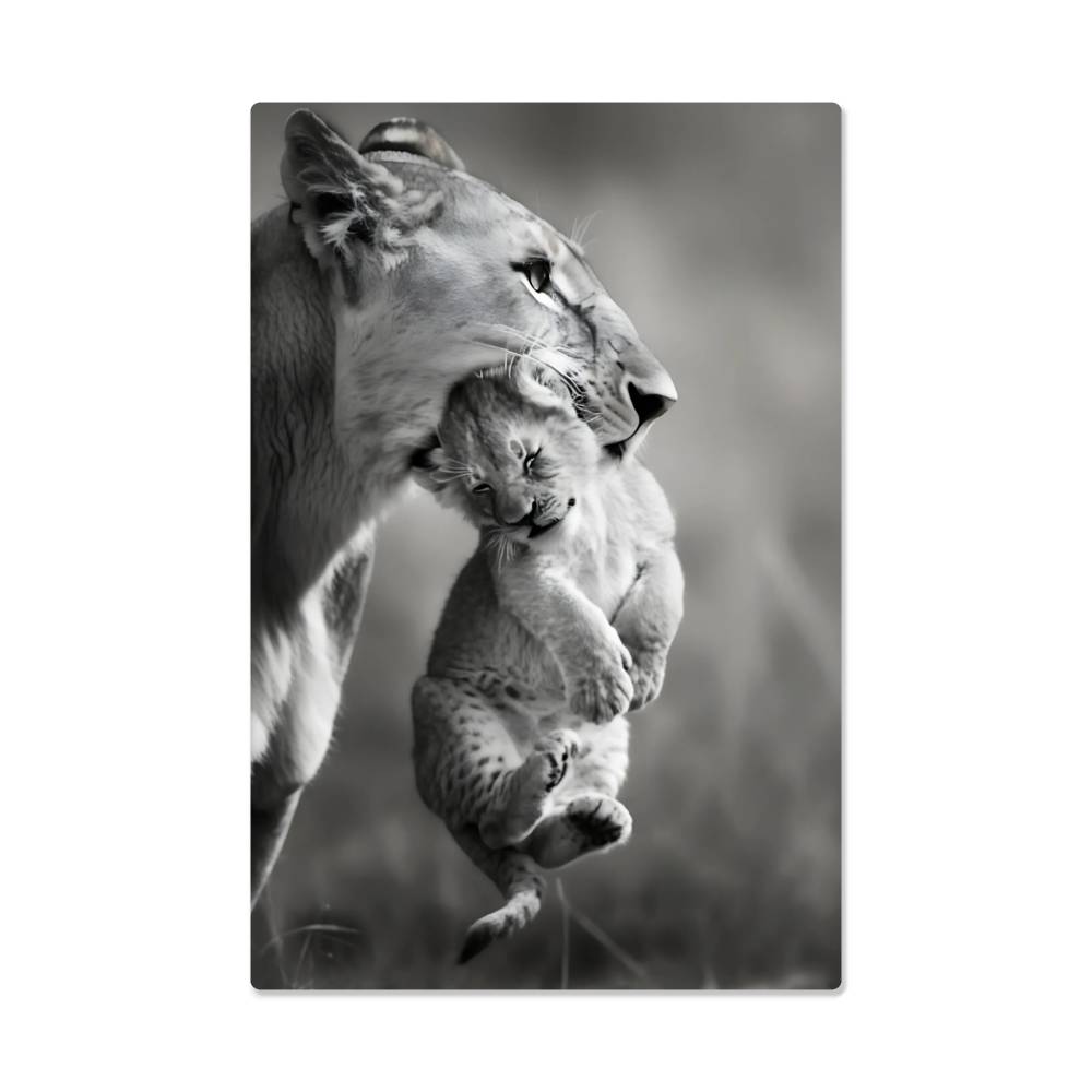 Lioness And Cub | Premium Gloss Metal Wall Art