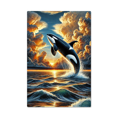 Orca At Sunset | Premium Gloss Metal Wall Art