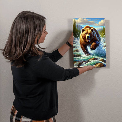 Charging Grizzly | Premium Gloss Metal Wall Art