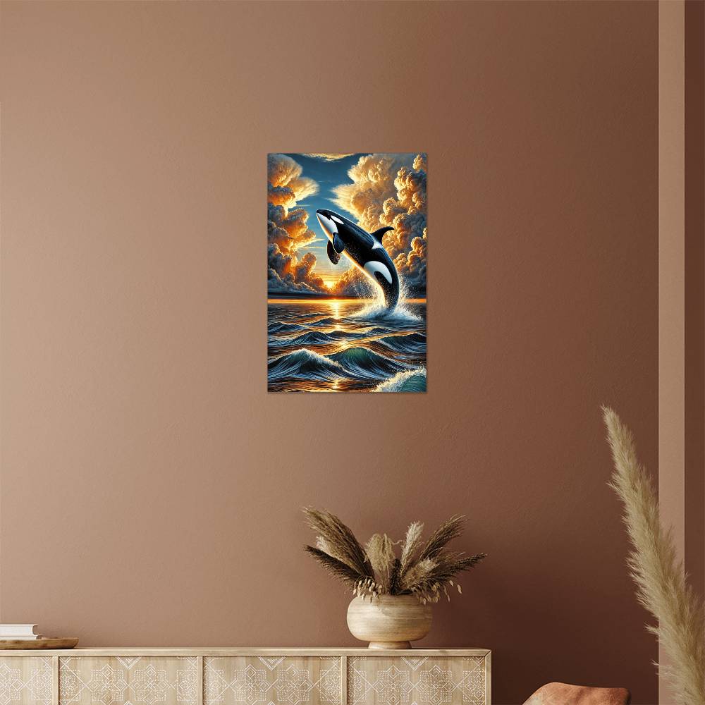 Orca At Sunset | Premium Gloss Metal Wall Art