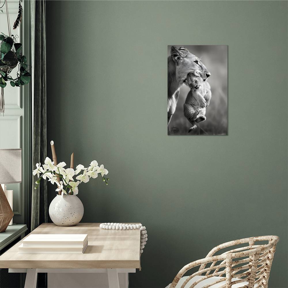 Lioness And Cub | Premium Gloss Metal Wall Art