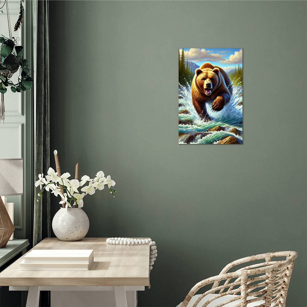 Charging Grizzly | Premium Gloss Metal Wall Art