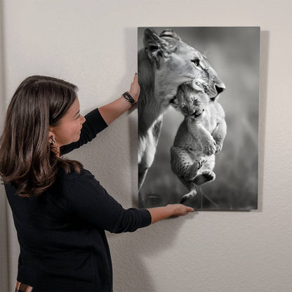 Lioness And Cub | Premium Gloss Metal Wall Art