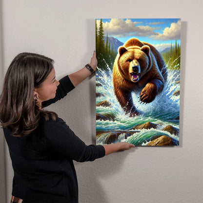 Charging Grizzly | Premium Gloss Metal Wall Art