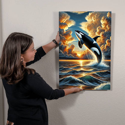 Orca At Sunset | Premium Gloss Metal Wall Art