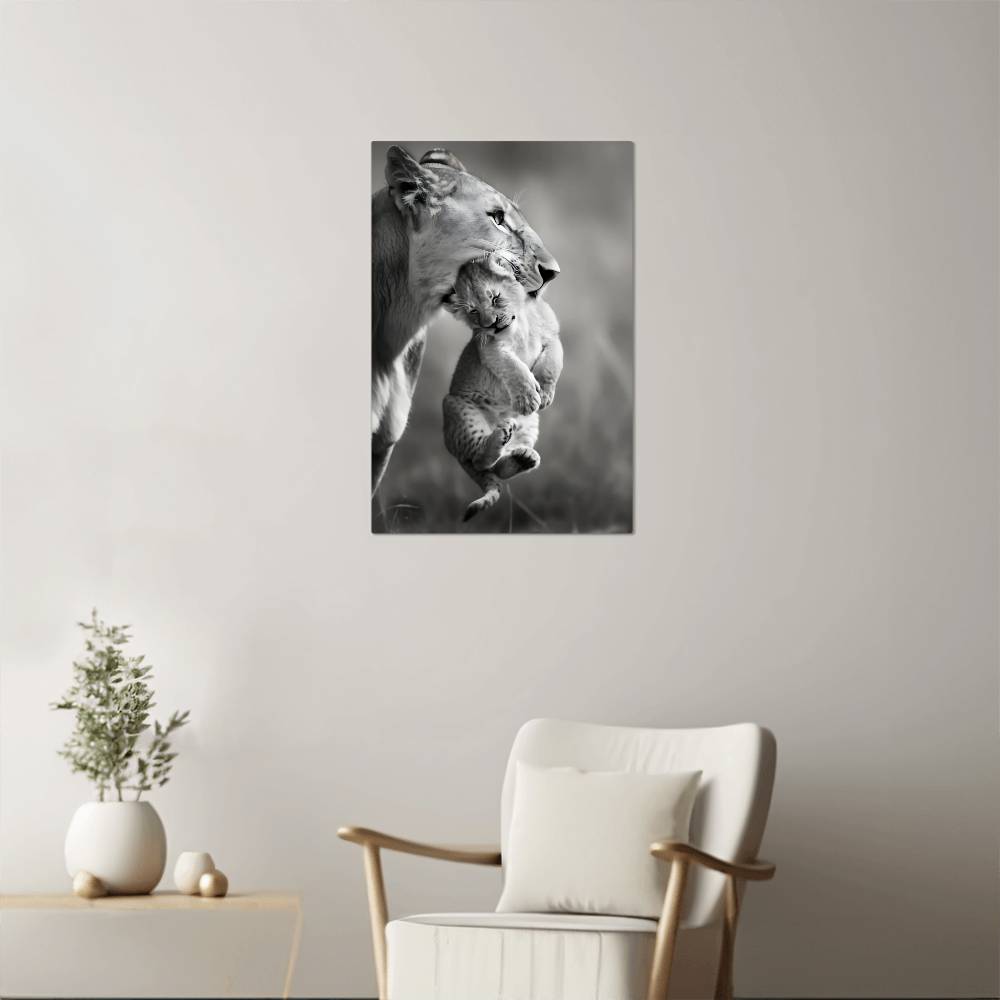 Lioness And Cub | Premium Gloss Metal Wall Art