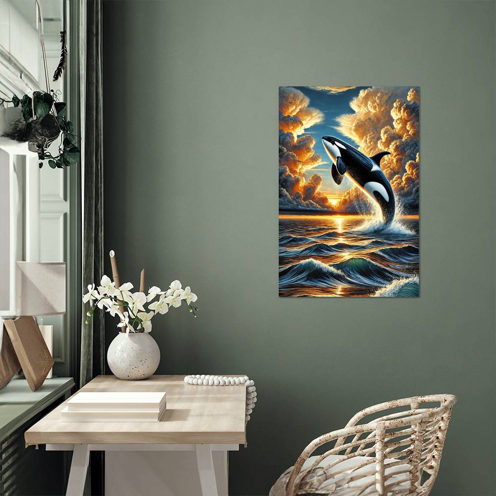 Orca At Sunset | Premium Gloss Metal Wall Art