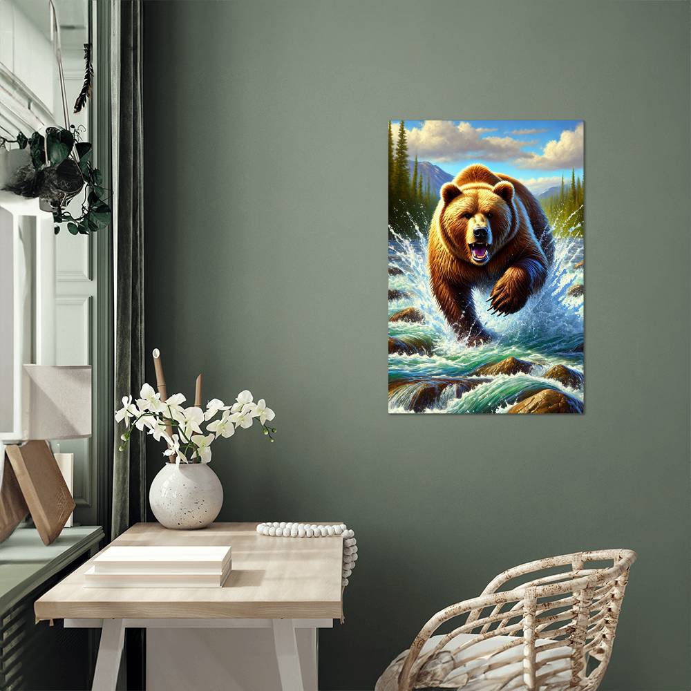 Charging Grizzly | Premium Gloss Metal Wall Art