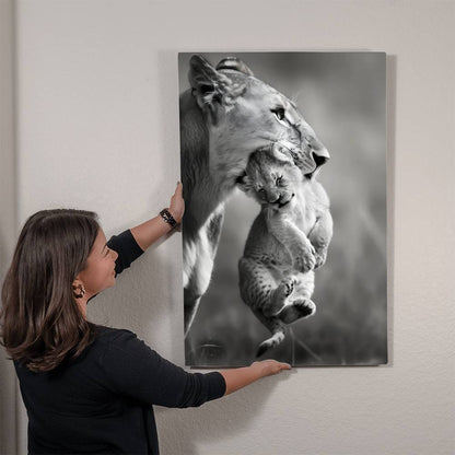 Lioness And Cub | Premium Gloss Metal Wall Art