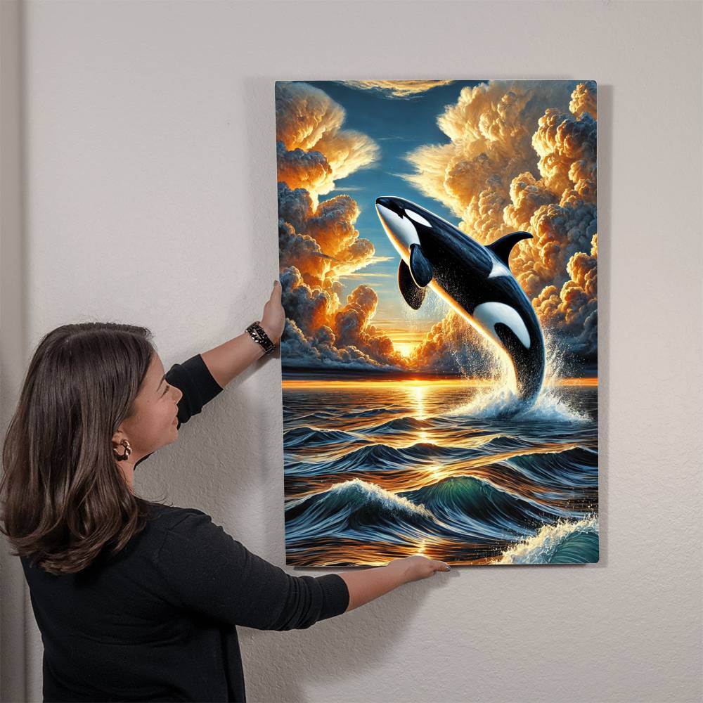 Orca At Sunset | Premium Gloss Metal Wall Art