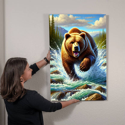 Charging Grizzly | Premium Gloss Metal Wall Art