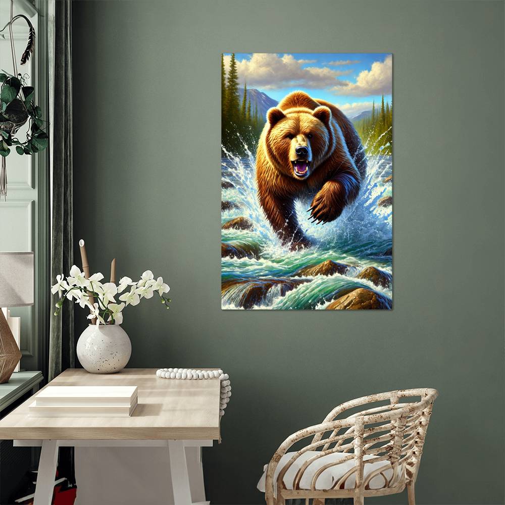 Charging Grizzly | Premium Gloss Metal Wall Art