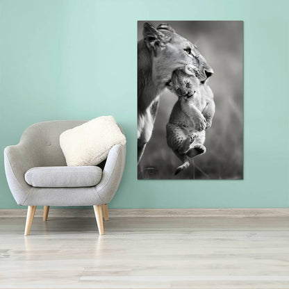 Lioness And Cub | Premium Gloss Metal Wall Art