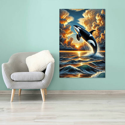 Orca At Sunset | Premium Gloss Metal Wall Art